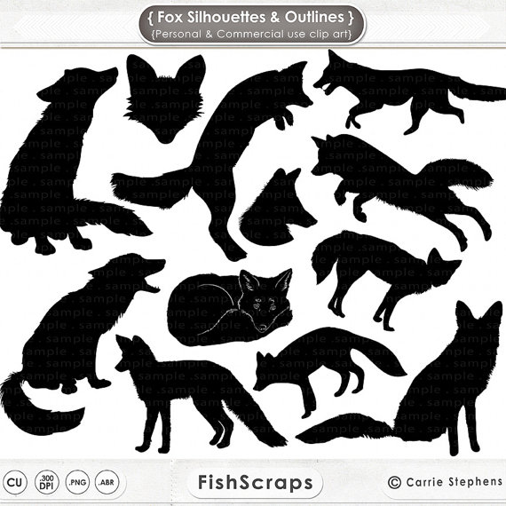     Fox Face Silhouette   Outlines Royalty Free Hand Drawn Clipart Png