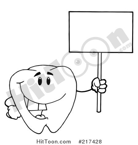 Free  Rf  Clipart Illustration Of An Outlined Tooth Character Holding