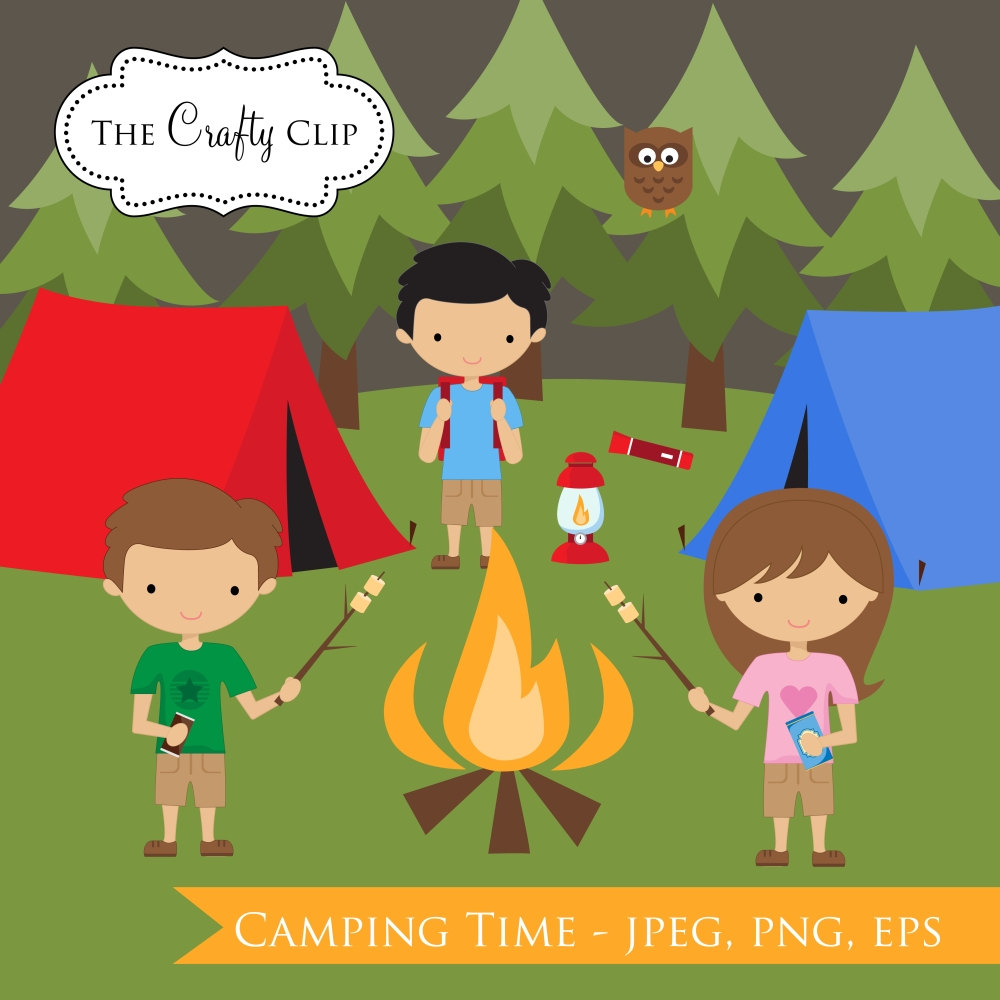 Girl Camping Tent Clipart 70 Off Sale Camping Time Clipart Set By    