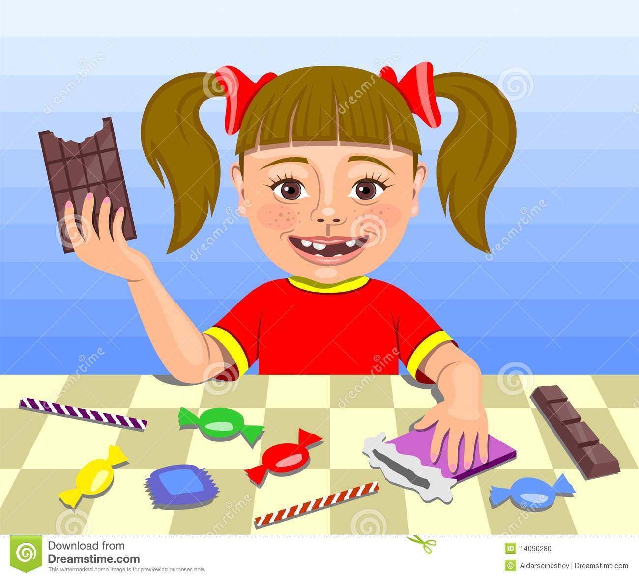 Girl Eating Sweets  Vector Illustration  Jpeg  Eps