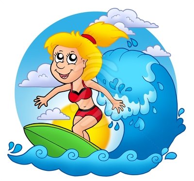 Girl In Wave Hawaii Surfing Clipart
