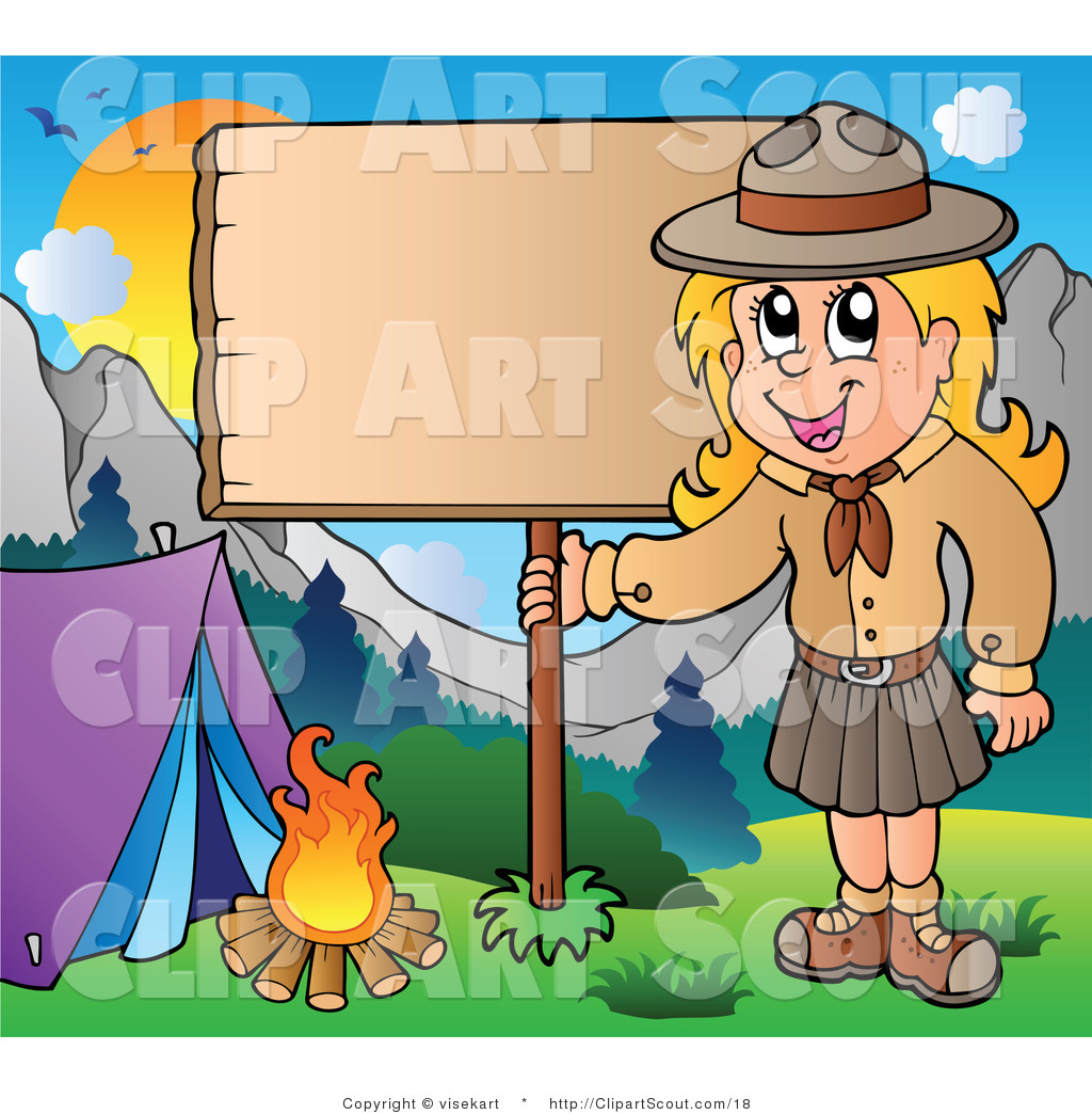 Girl Scout Camping Clipart Girl Scout With A Wood Sign At