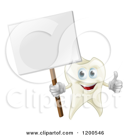 Happy Tooth Mascot Holding A Thumb Up And A Sign By    