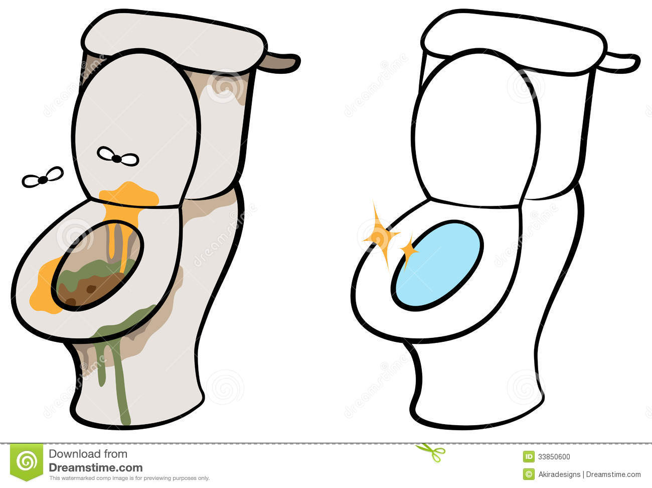 Illustration Of Dirty And Smelly Toilet And Clean Hygienic Toilet