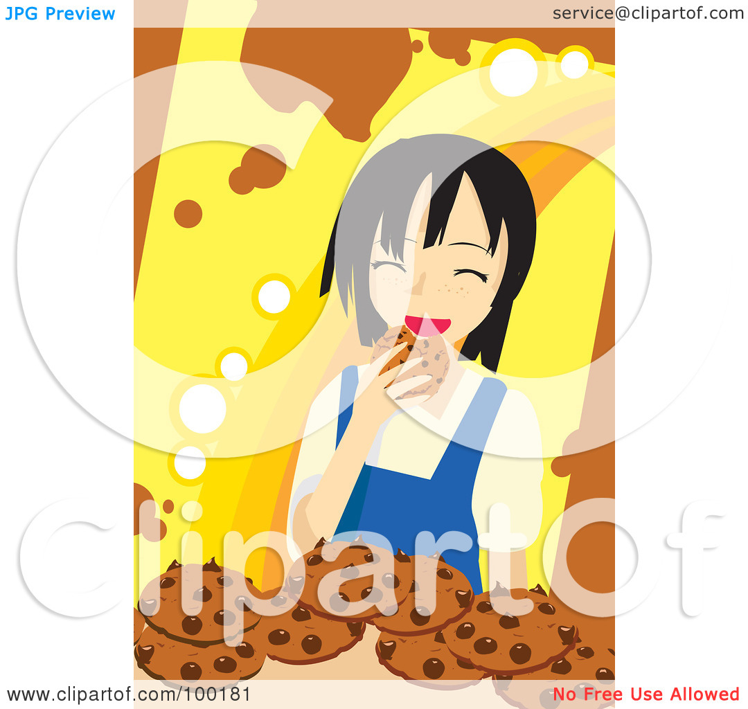 Rf  Clipart Illustration Of A Happy Girl Eating Chocolate Chip Cookies