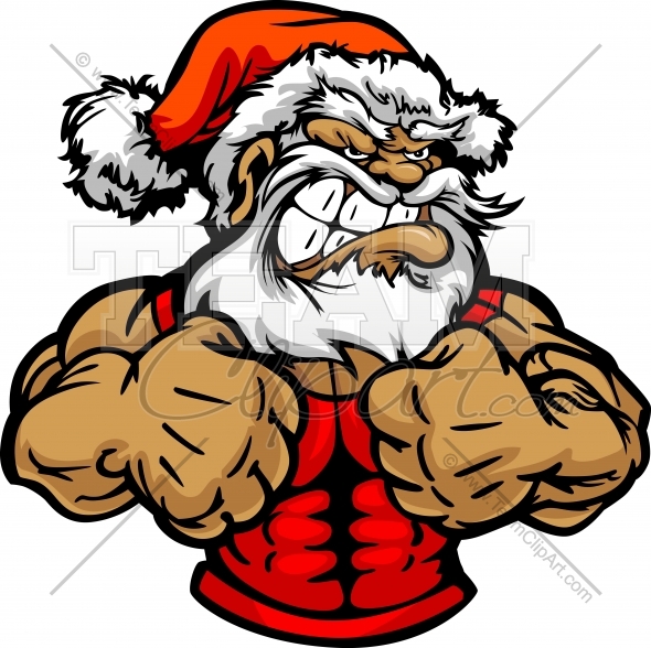 Santa Claus Wrestling   Christmas Wrestling Vector Clipart Image