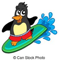 Surfing Pinguino Archivio Illustrazioni