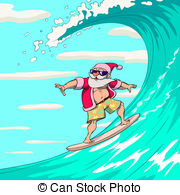 Surfing Santa Claus   Happy Santa Claus Is Surfing On A Sea