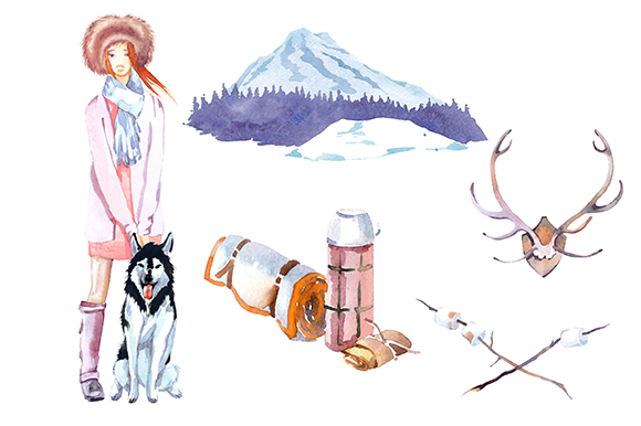 Winter Camping Watercolor Clipart