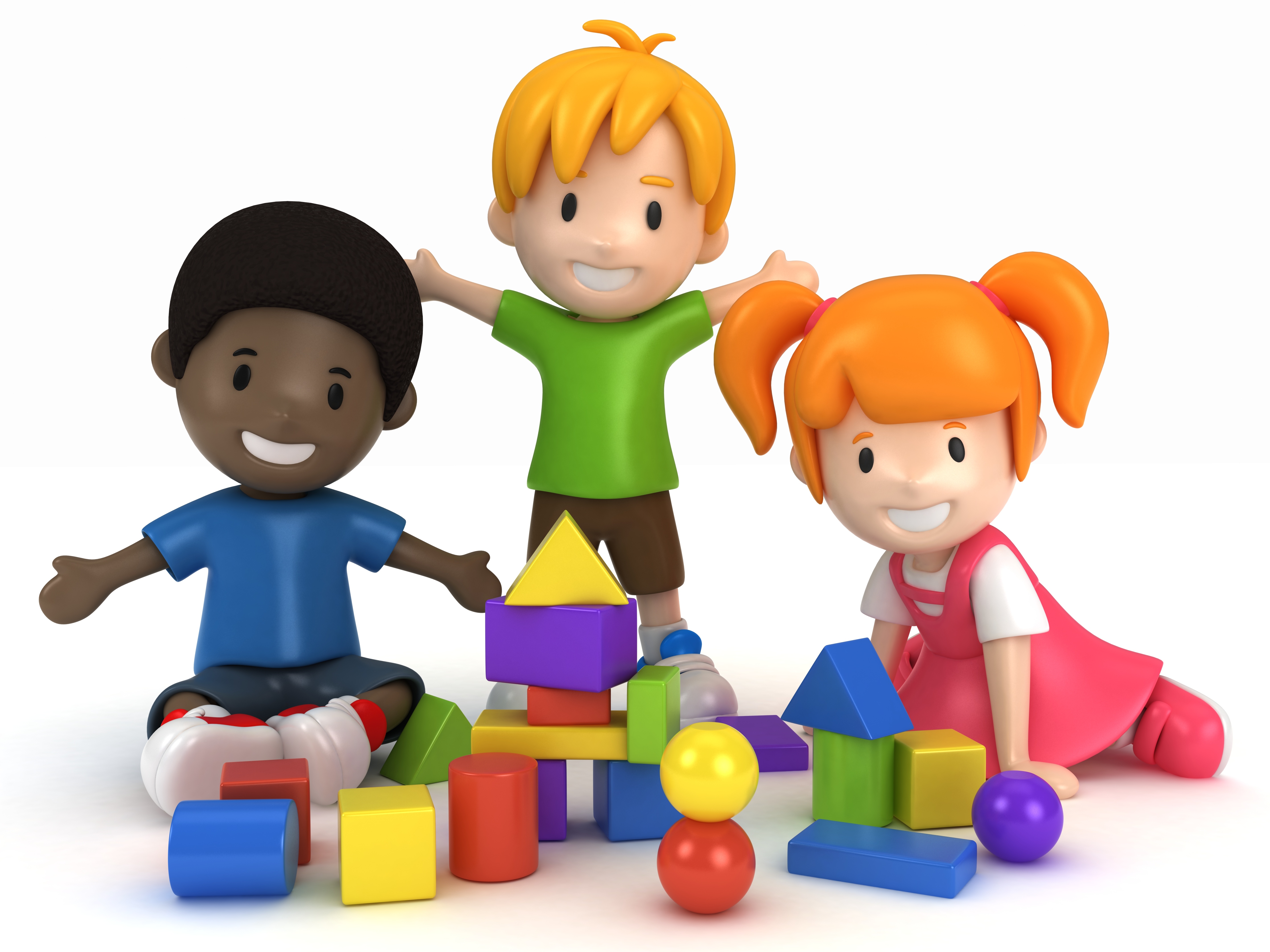 3d Render Of Kids Playing Building Blocks
