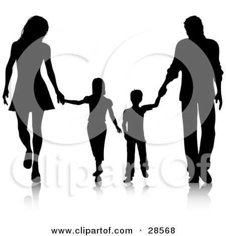 Black Silhouetted Family Walking Together And Holding Hands By Kj    