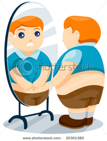 Boy Obese Looking In The Mirror Worried About Being Overweight