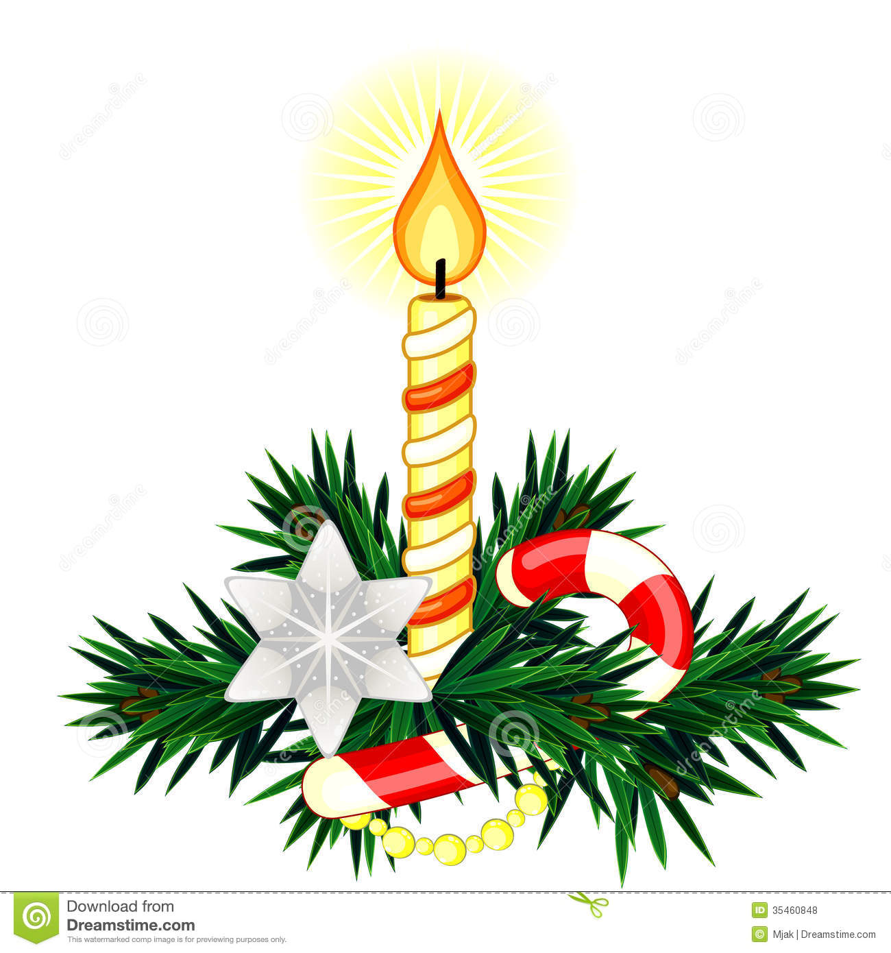 Christmas Composition With Candle And Sugar Cane Royalty Free Stock
