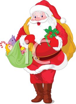 Claus With Bags Of Christmas Gifts In A Vector Clip Art Illustration