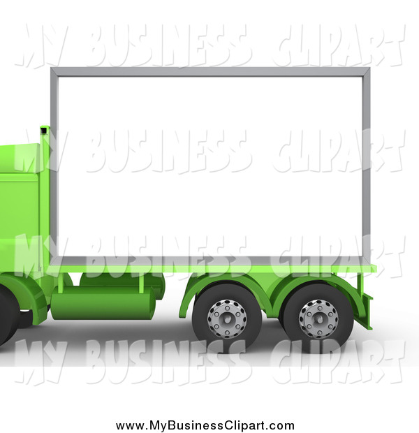 Clip Art Of A 3d Green Big Rig Truck With A Blank White Billboard By