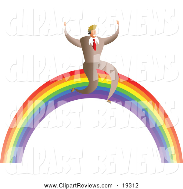 Clip Art Of A Successful Businessman Cheering On A Rainbow By Prawny