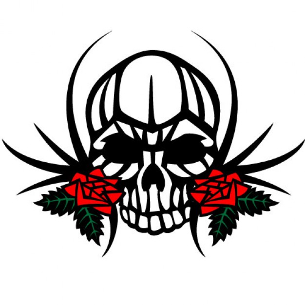 Clipart Skull Roses Human Skull With Two Roses