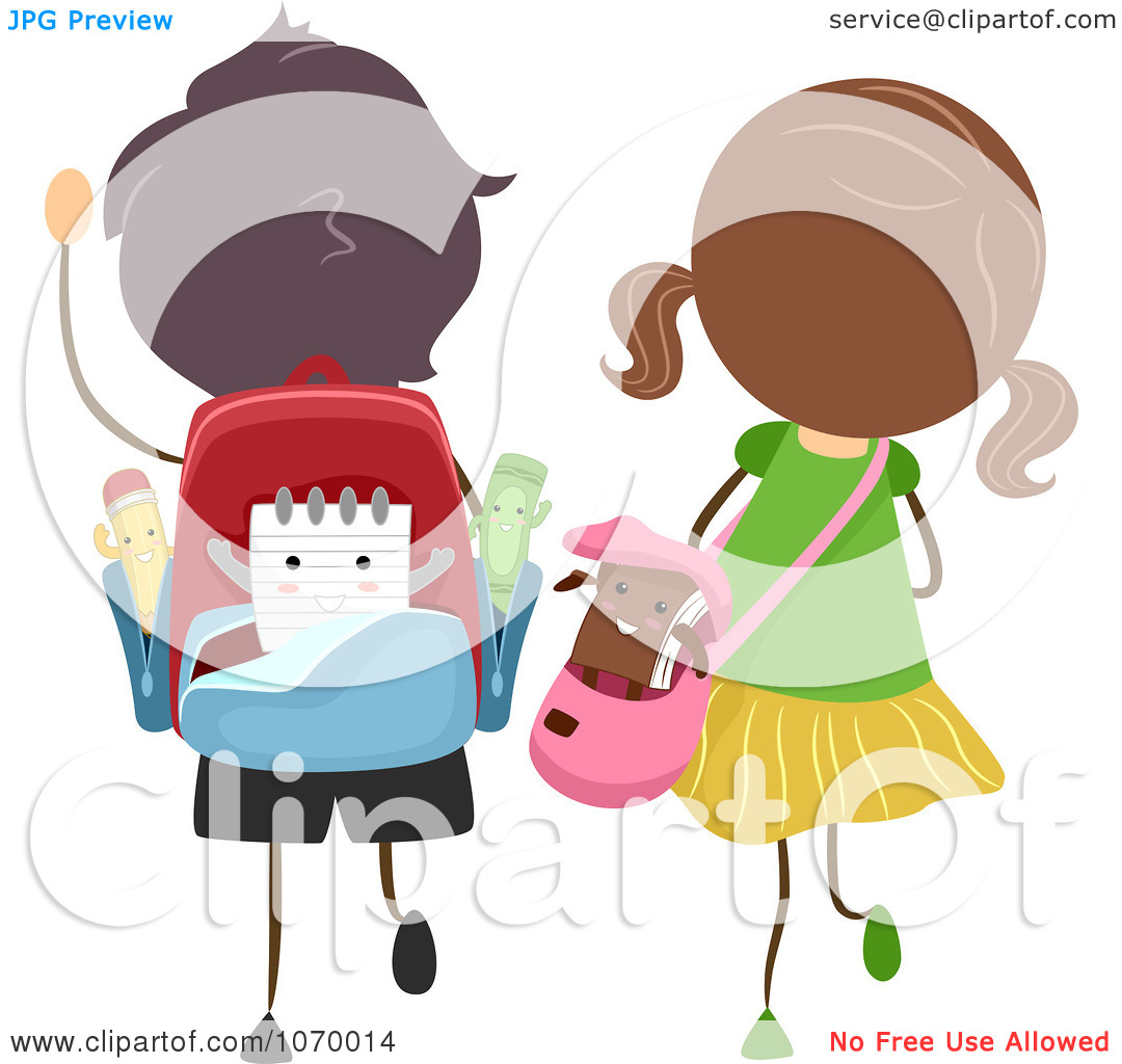Clipart Stick Students Walking Together   Royalty Free Vector    