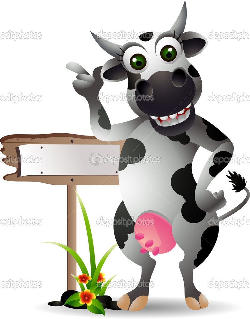 Cute Cow Cartoon With Blank Board   Stock Vector   Starlight789