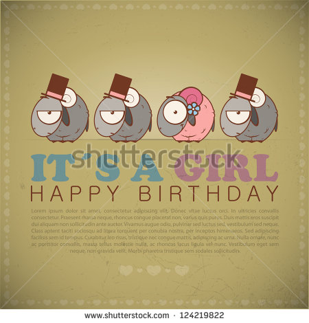 Funny Happy Birthday Greeting Card With Cute Cartoon Goats Stock