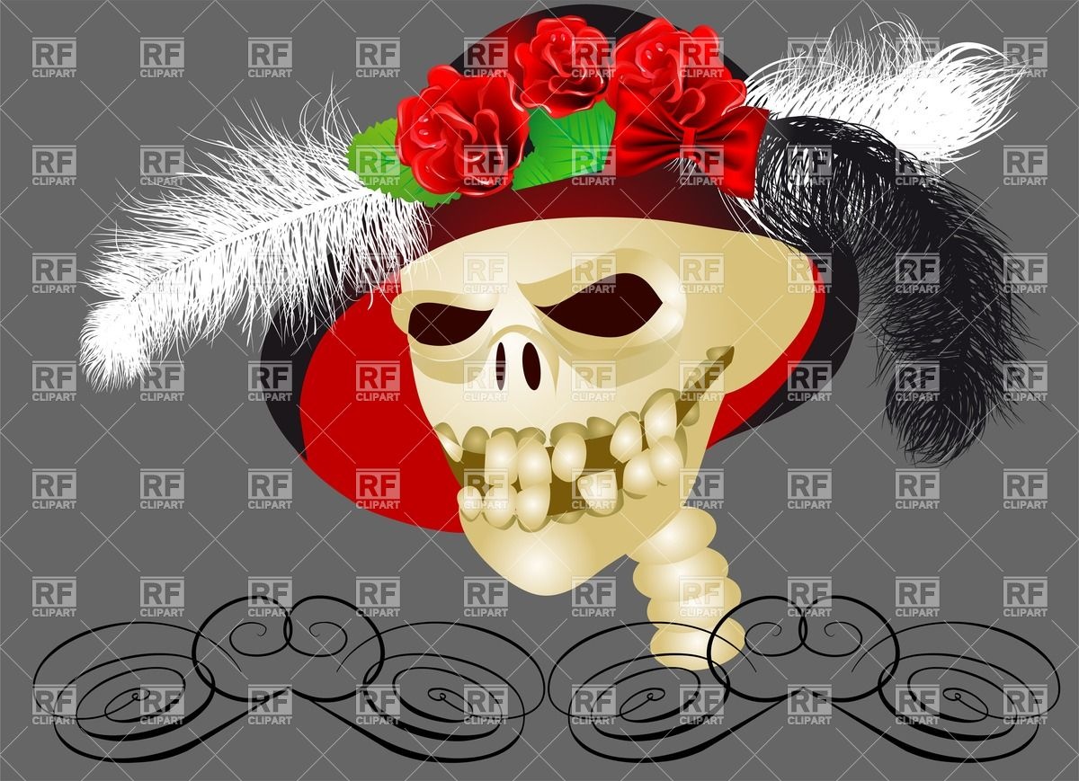 Human Skull In Hat With Roses Download Royalty Free Vector Clipart