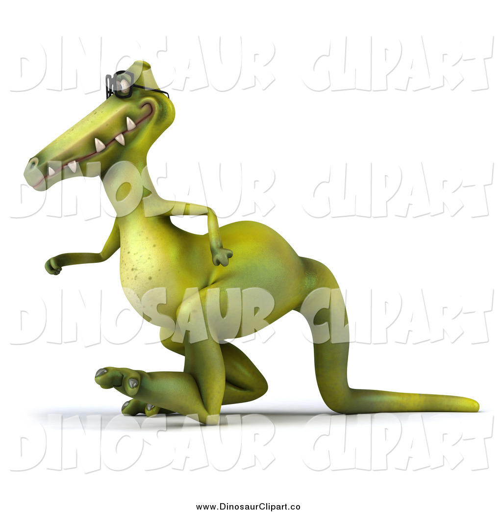 Larger Preview  Clipart Of A 3d Green Dinosaur Wearing Sunglasses And