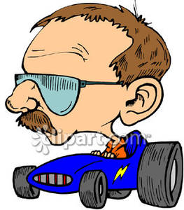 Man With A Big Head Driving A Car   Royalty Free Clipart Picture