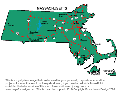 Massachusetts State Map Capital Boston Worcester Fall River New