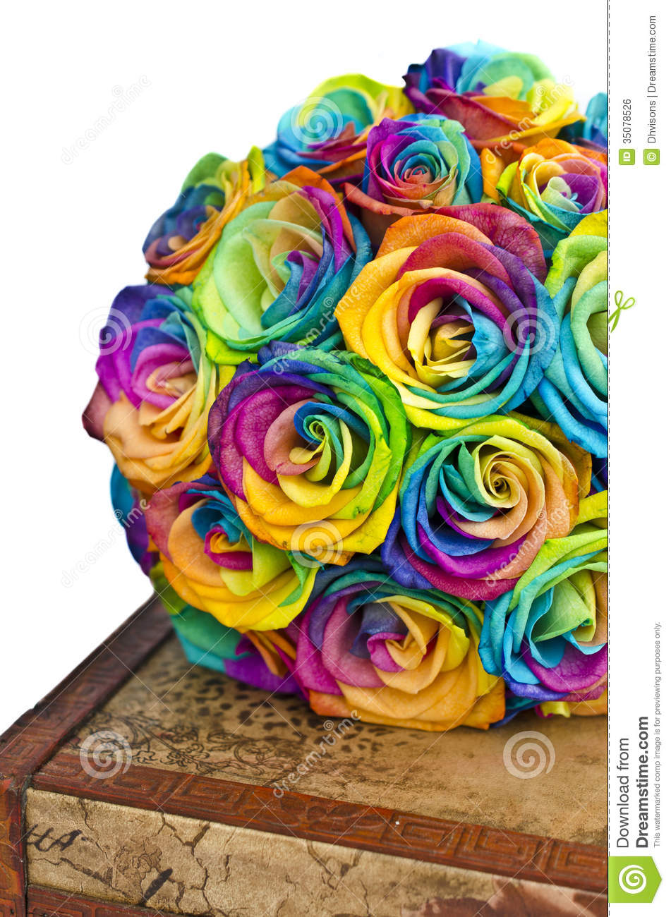 Rainbow Roses Bouquet On Box Royalty Free Stock Image   Image    