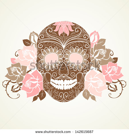 Skull And Roses Colorful Day Of The Dead Card Stock Vector 142615687