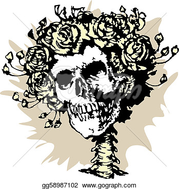 Skull In Roses Crown Vector Illustration  Stock Clipart Gg58987102