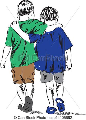 Two Boys Walking Together Illustration Csp14105662   Search Clipart