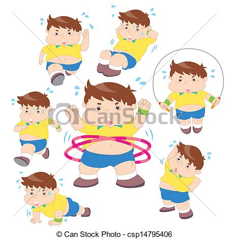Vector Clipart Of Illustration Of Overweight Boy Fitness Collection