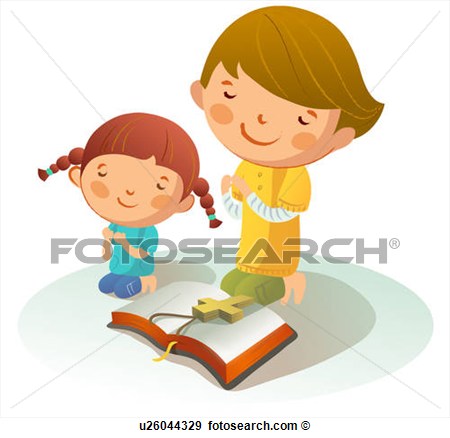 And A Girl Kneeling And Praying  Fotosearch   Search Vector Clipart    