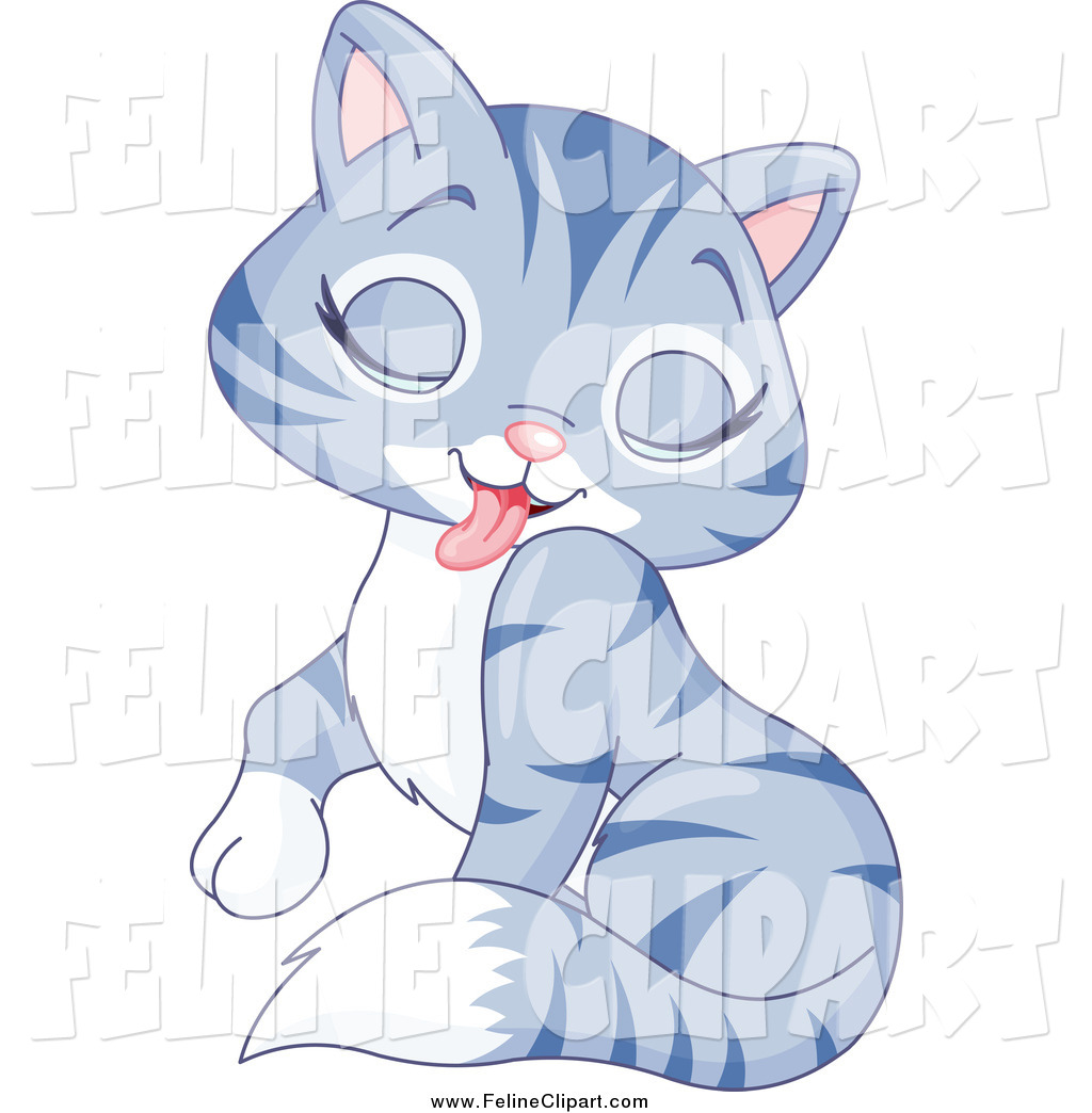 Art Of A Cute Grooming Blue Tabby Cat Licking Her Shoulder By Pushkin
