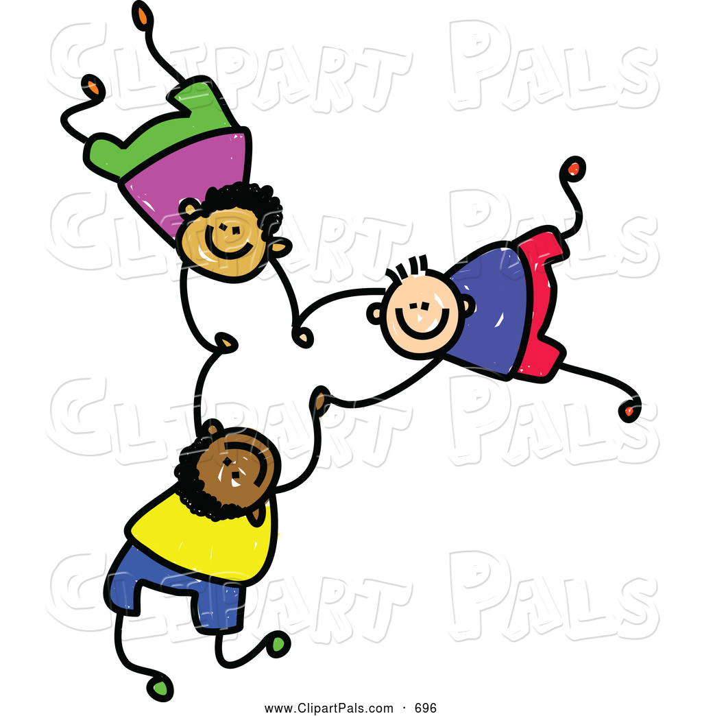 Boys Falling And Holding Hands Childs Sketch Of Three Cheerful Boys    