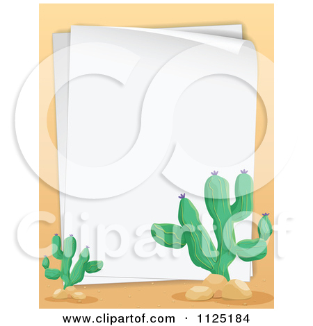 Clipart Of Cactus Plants And Rocks   Royalty Free Vector Illustration