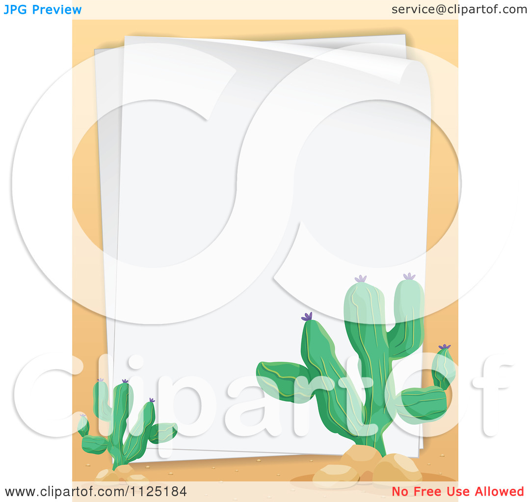 Clipart Of White Pages With A Border Of Saguaro Cactus Plants And Tan    