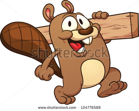 Cute Cartoon Beaver Holding A Wooden Plank Vector Clip Art    