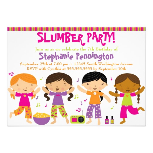 Cute Fun Girls Birthday Slumber Party Invitation
