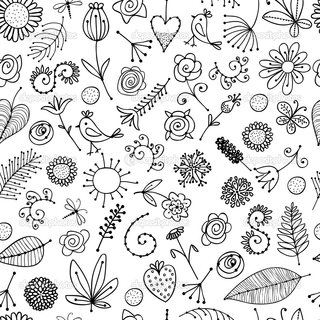 Floral Ornament Sketch Seamless Background For Your Design   Stock