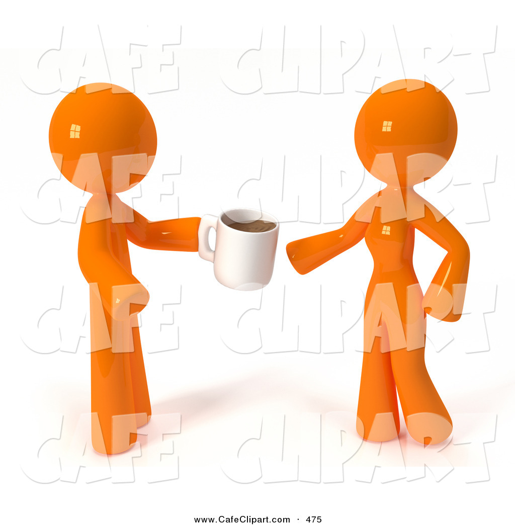 Larger Preview  Clip Art Of A 3d Shiny Orange Man Giving A Woman