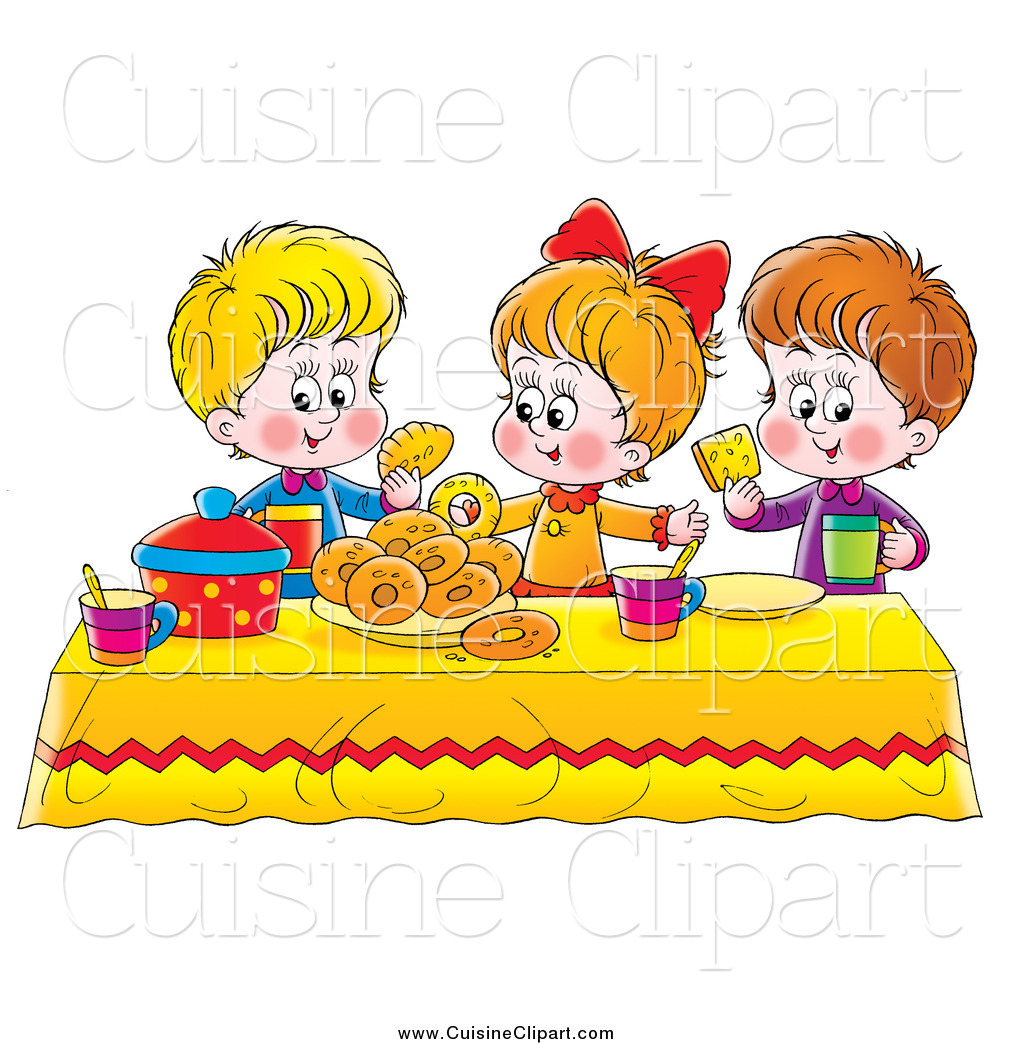 Larger Preview  Cuisine Clipart Of A White Girl And Two Boys Eating    