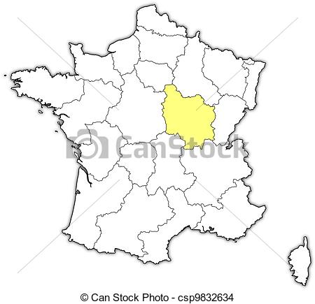 Map Of France With The Several Regions Where Burgundy Is Highlighted