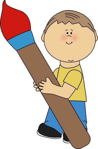 Paint Brush Clip Art Image   Little Boy Holding A Giant Paint Brush