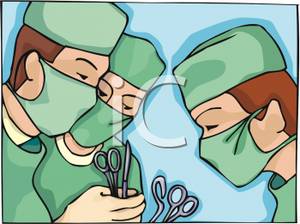 Three Surgeons With Surgical Tools   Royalty Free Clipart Picture