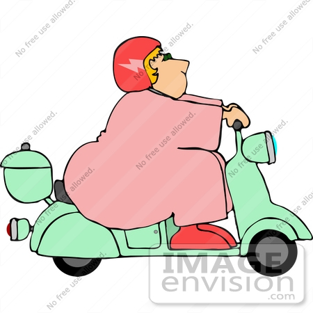 14470 Chubby Blond Caucasian Woman In Pink Riding A Vespa Clipart By