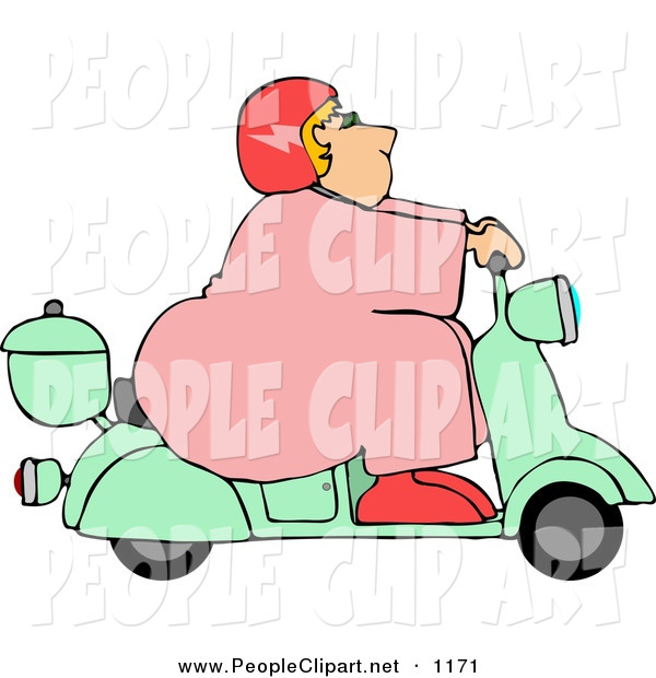 Art Of An Obese Fat Woman Driving A Scooter Moped Off To The Right