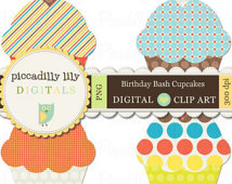 Birthday Bash Cu Pcakes    Digital Printable Shapes Clip Art Clipart    