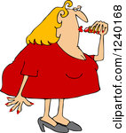 Clipart Of A Chubby Blond Caucasian Woman Applying Lipstick Royalty